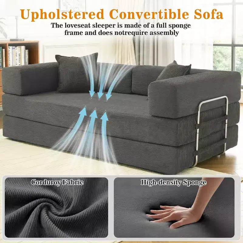 Dyonery 78Folding Sofa Bed Convertable Corduroy Couch King Size Floor Sleeper 4-in-1 DIY Combination Modular Sofa Fold Out Comfy sofa. – Image 17