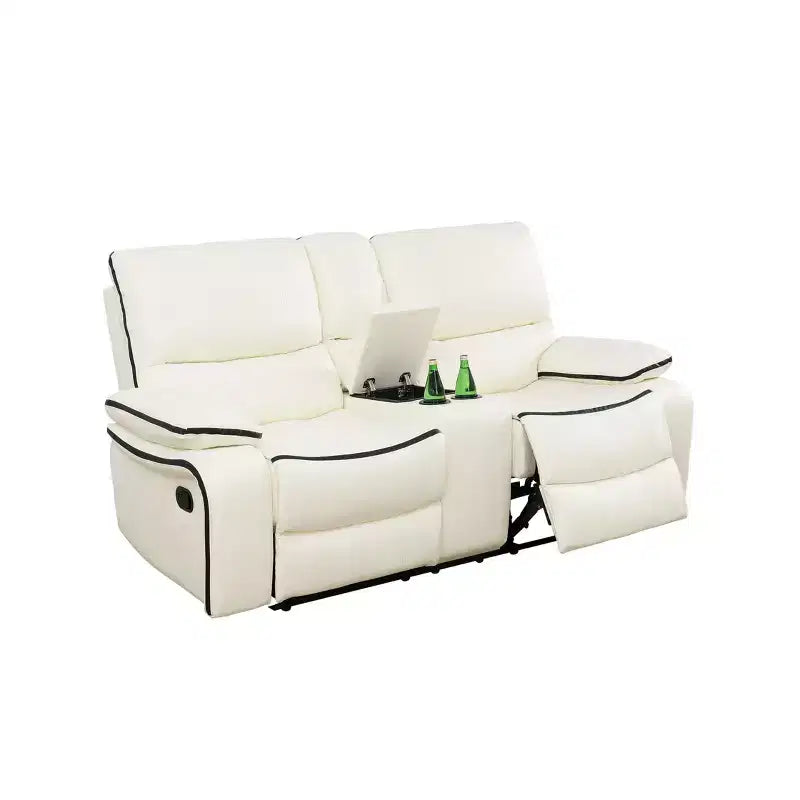 MAYEERTY Power Reclining Loveseat, Electric 2-Seat Breathable Leather Recliner with Storage & Cup Holders for Living Room, White – Image 4