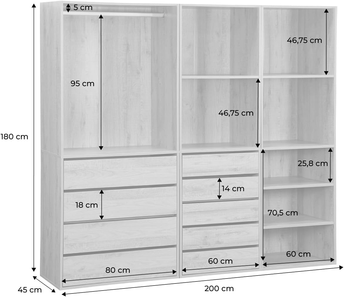 sweeek - Kit Dressing modulable 3 éléments MODULO. Naturel. 200 x 45 x 180 cm – Image 3