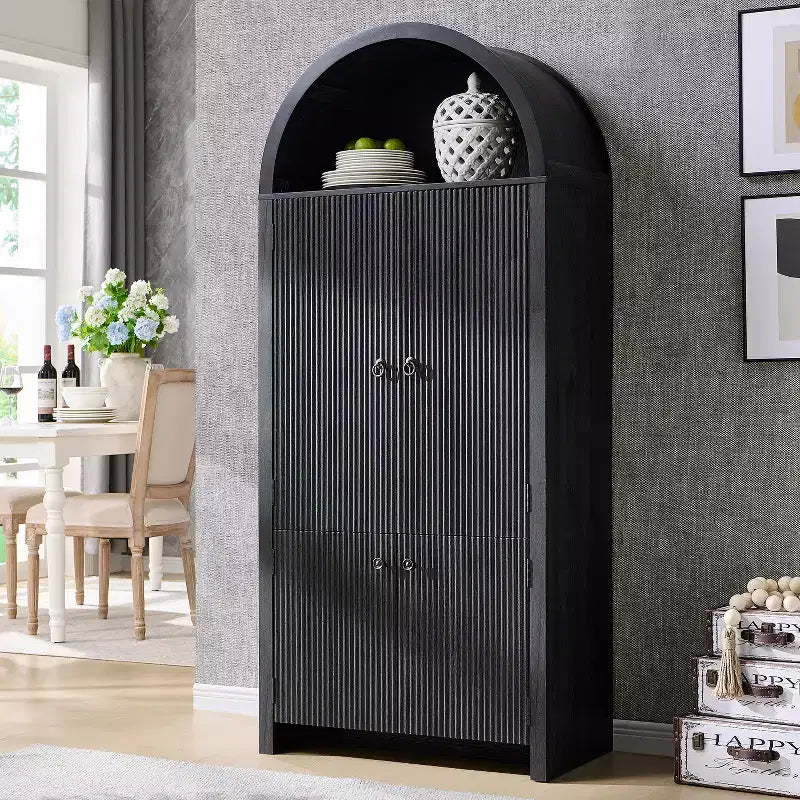 71 Tall Arched Kitchen Pantry, Modern Storage Cabinet with 3 Adjustable Shelves, 6 Door Shelves, for Kitchen, Living Room – Image 7