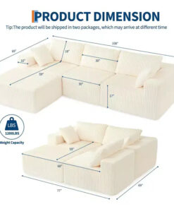 Alternative view of 108'' Modular Sectional Sofa, Corduroy Sponge Compression Sofa with Deep Seat, Comfy Memory Foam Sofa for Living Room Bedroom, No Assembly Required