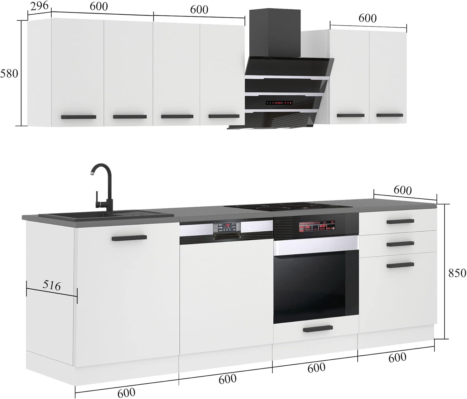 Belini Cuisine Complete Susan - Muebles de Cuisine Blanc Mat, 240 cm – Image 3