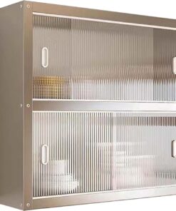 Armoire de Rangement Cuisine en Acier Inoxydable Meuble Haut de Cuisine avec Portes Coulissantes en Acrylique pour Cuisines, Garage, Atelier, Restaurant, Buanderie 60x35x70cm/23.6x13.8x27.6in