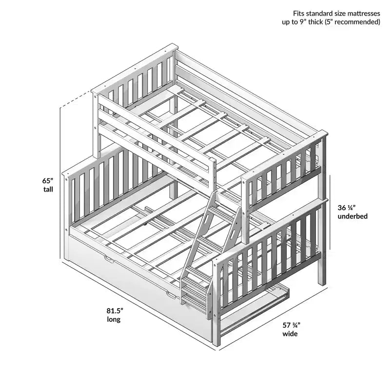 Max & Lily Solid Wood Bunk Bed, Twin over Full with Storage Trundle and Ladder for Kids – Image 35