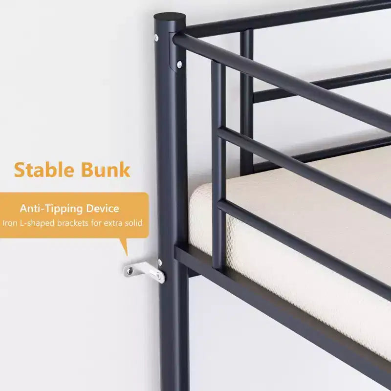 Karl Home Twin Over Twin Steel Bunk Bed Frame Ladder Bedroom Dorm Room for Kids Adult Children – Image 46