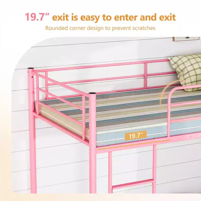 Karl Home Twin Over Twin Steel Bunk Bed Frame Ladder Bedroom Dorm Room for Kids Adult Children – Image 20
