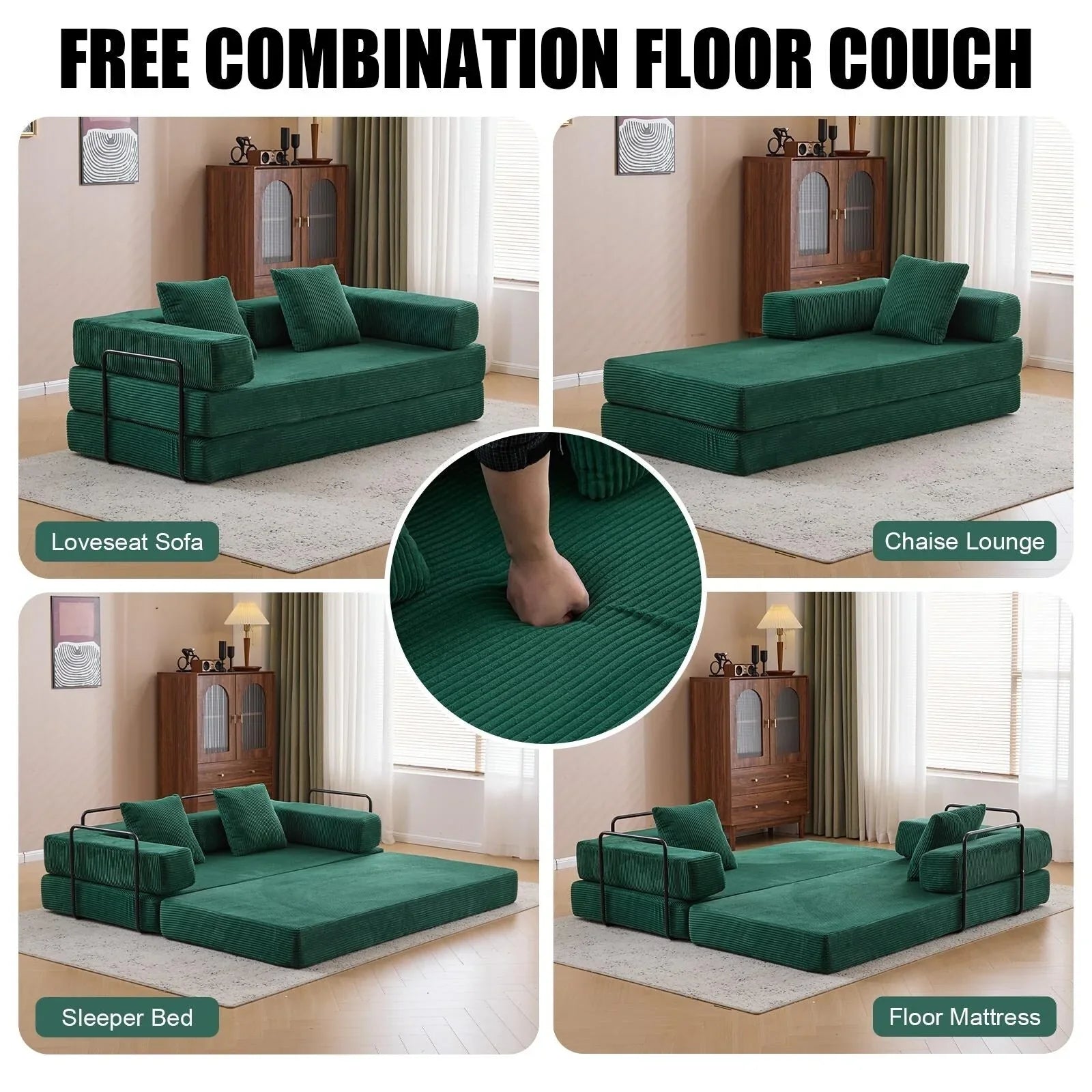 Convertible Floor Sofa Bed with Pillow Back Chenille Fabric for Living Room Bedroom – Image 20