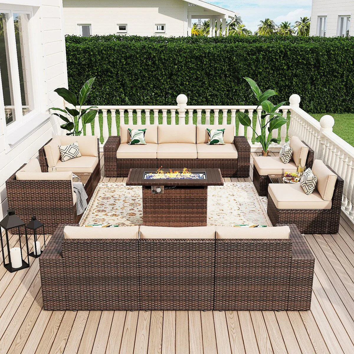 13 Pieces Patio Furniture Set with 44Fire Pit Table – Image 31
