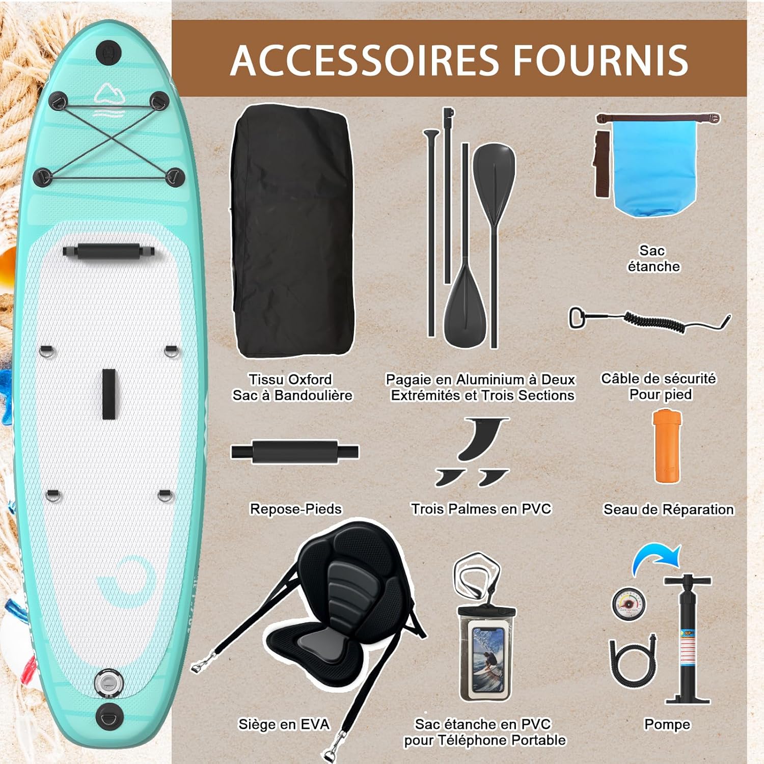 JUMMICO Stand Up Paddling Board, 320 cm x 80 cm x 15 cm, Planche de Sup Gonflable, Stand Up Paddle 2-en-1 avec siège de Kayak, Protection réglable Contre Les Rayures et Accessoires, jusqu'à 160 kg – Image 2