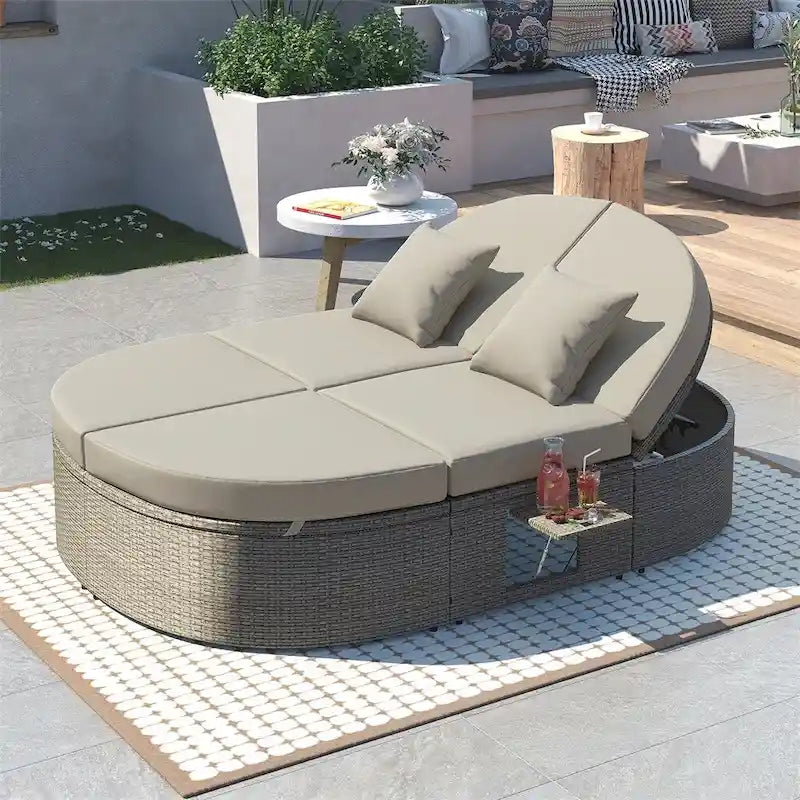 Outdoor Sun Bed Patio 2-Person Daybed with Cushions and Pillows – Image 4