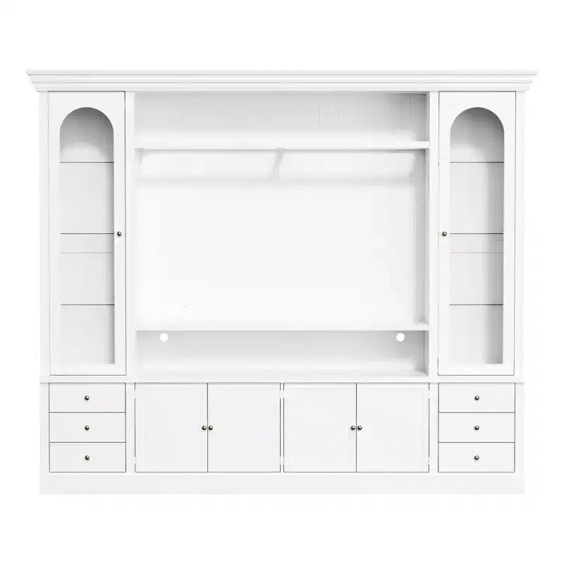 Famapy White Media Entertainment Center Large TV Stand with Storage Cabinets & LED Spotlights for Living Room – Image 3