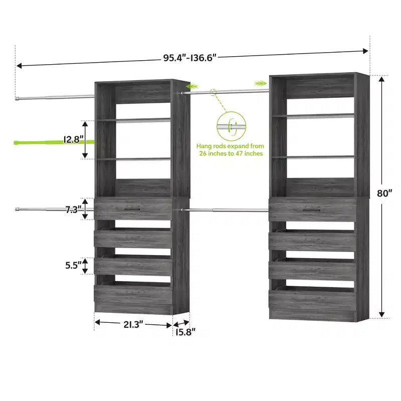 Besiost Closet System with 8 Wooden Drawers and 4 Hanging Rods – Image 13