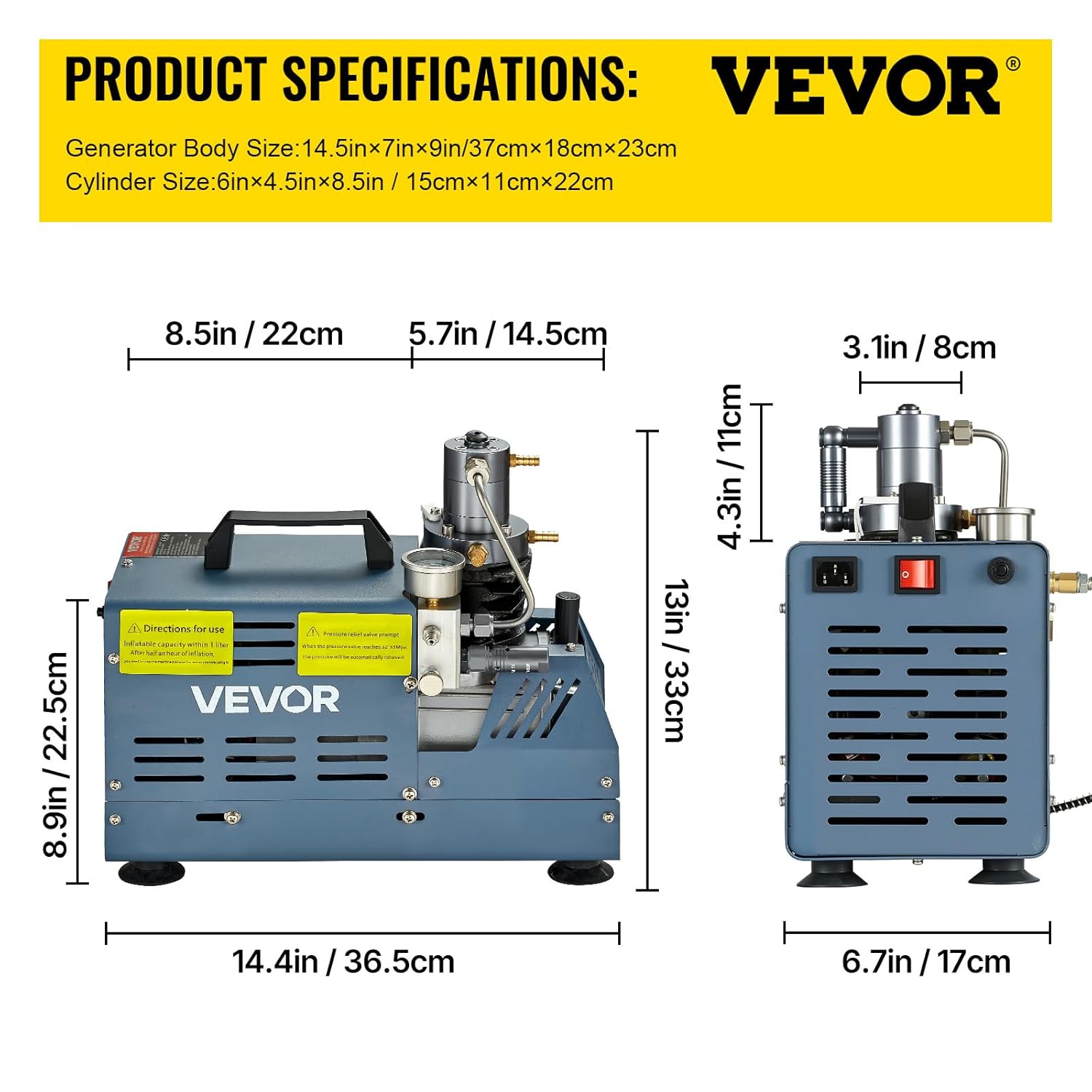 VEVOR Compresseur Haute Pression 300BAR 30MPA 4500PSI Compresseur Air PCP 1800W Compresseur Arrêt Automatique Refroidissement par Eau 40-50 L/min 2800 tr/min pour Bouteille Plongée Réservoir Paintball – Image 7