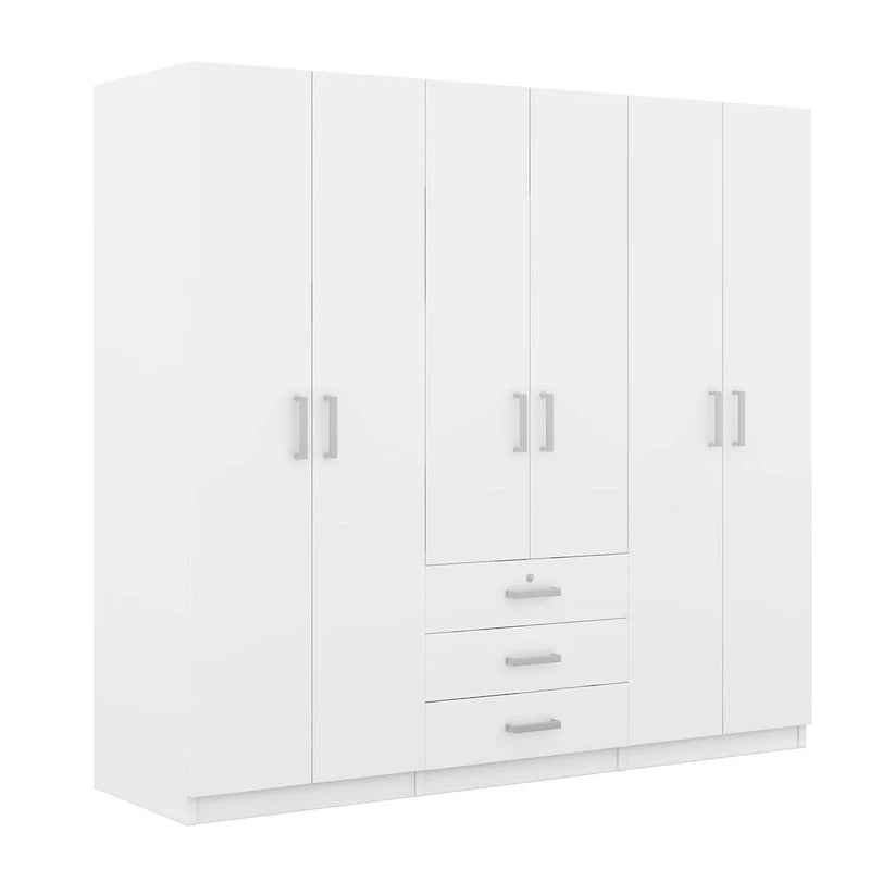 6-Doors Wooden Wardrobe Storage with 3 Big Drawers for Bedroom – Image 15