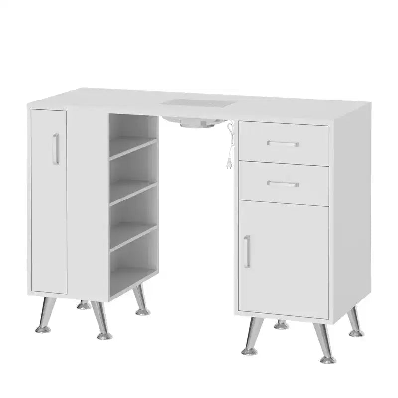 42'' Manicure Table for Nail Tech with Dust Collector and Wrist Rest, Nail Desk with Vertical Pull-Out Locker, 1 Storage Cabinet, 2 Drawers – Image 5