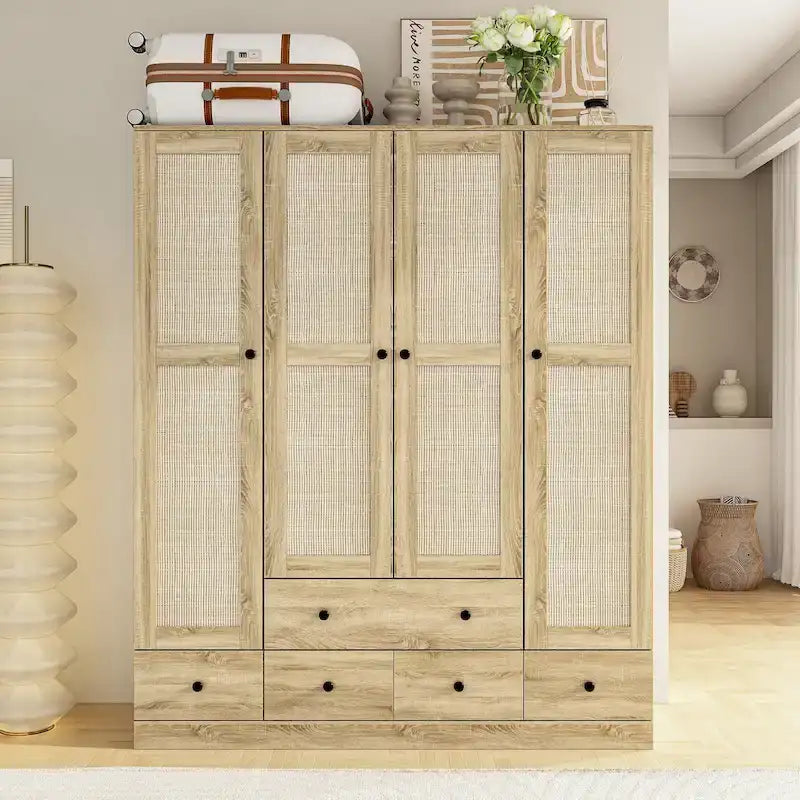 Wardrobe Armoire Closet 59W Large Freestanding Wardrobe Cabinet White – Image 4