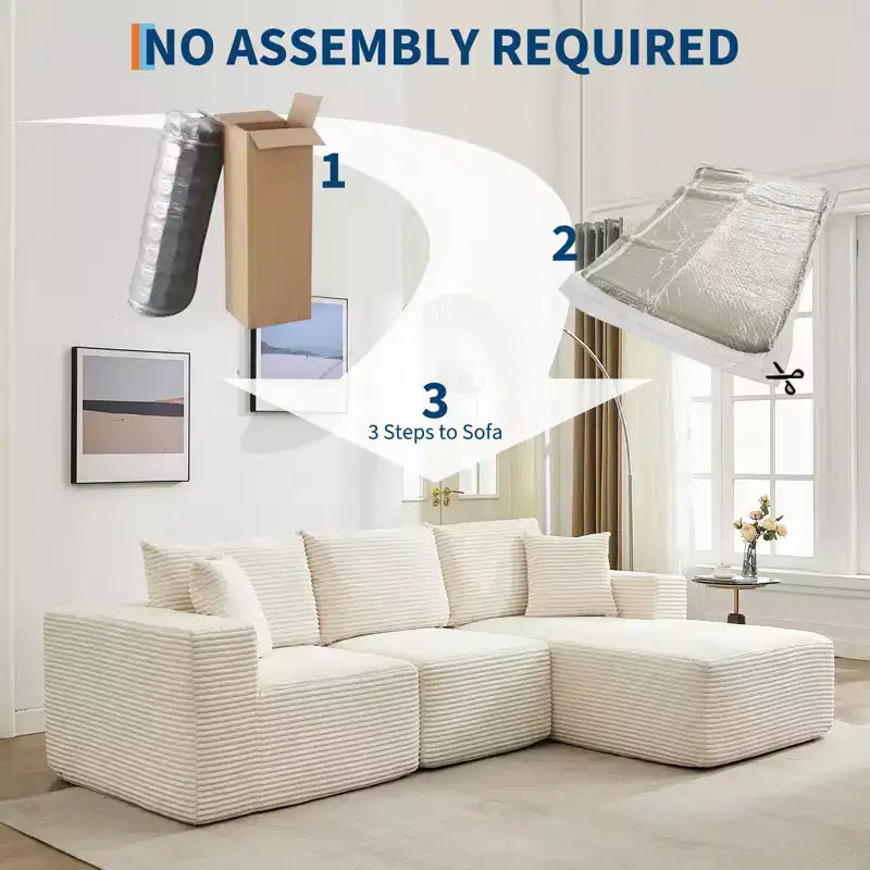 108 Modern Sofa Couch, 3 Seater Upholstered L Shaped Sofa with Pillows, Deep Seat Sofa, No Assembly Required – Image 34