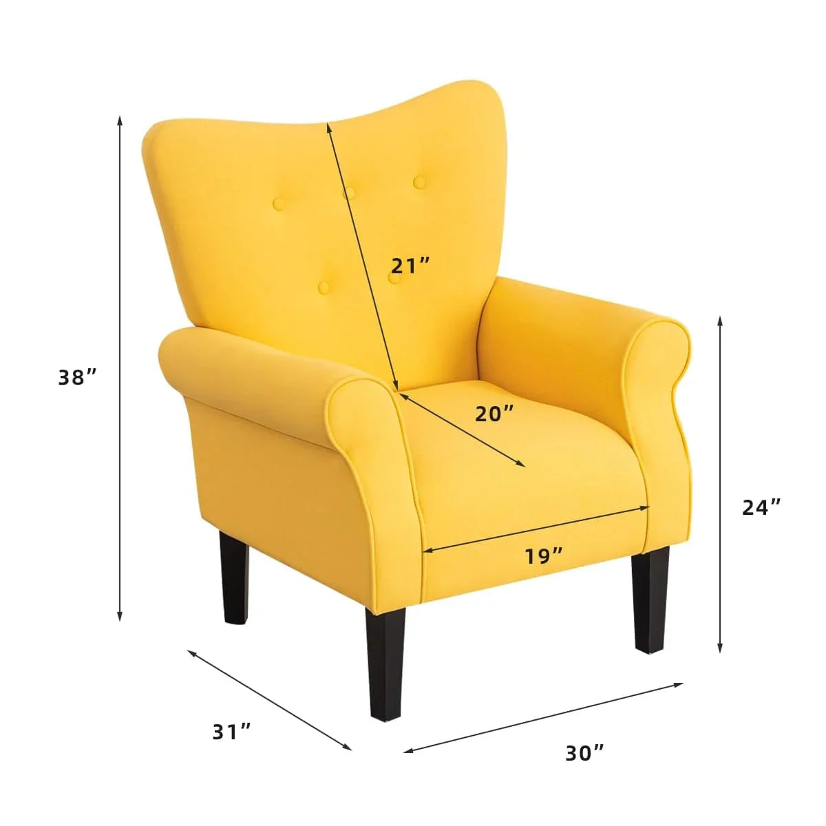 Erommy Modern Accent Chair, High Back Armchair, Upholstered Fabric Button Single Sofa with Wooden Legs for Living Room – Image 6