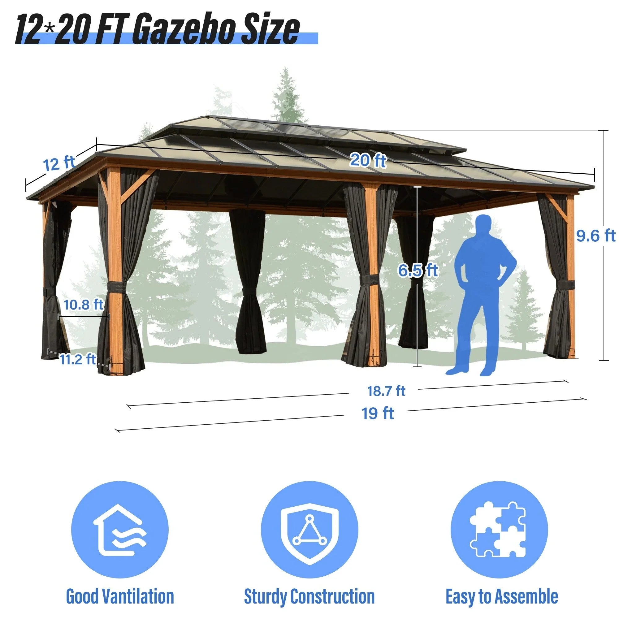 EROMMY Hardtop Gazebo,Outdoor Pergola with Double Roof & Netting & Curtains,Heavy Duty Canopy for Patio, Backyard, Pool party – Image 50
