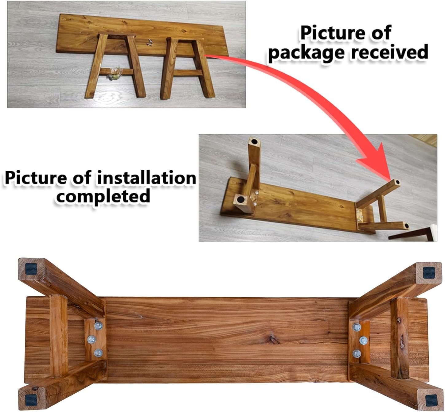 Banc en bois d'intérieur - Long banc de couloir en bois rustique massif avec capacité de 200 kg pour entrée, coin petit-déjeuner ou bout de lit – Image 3
