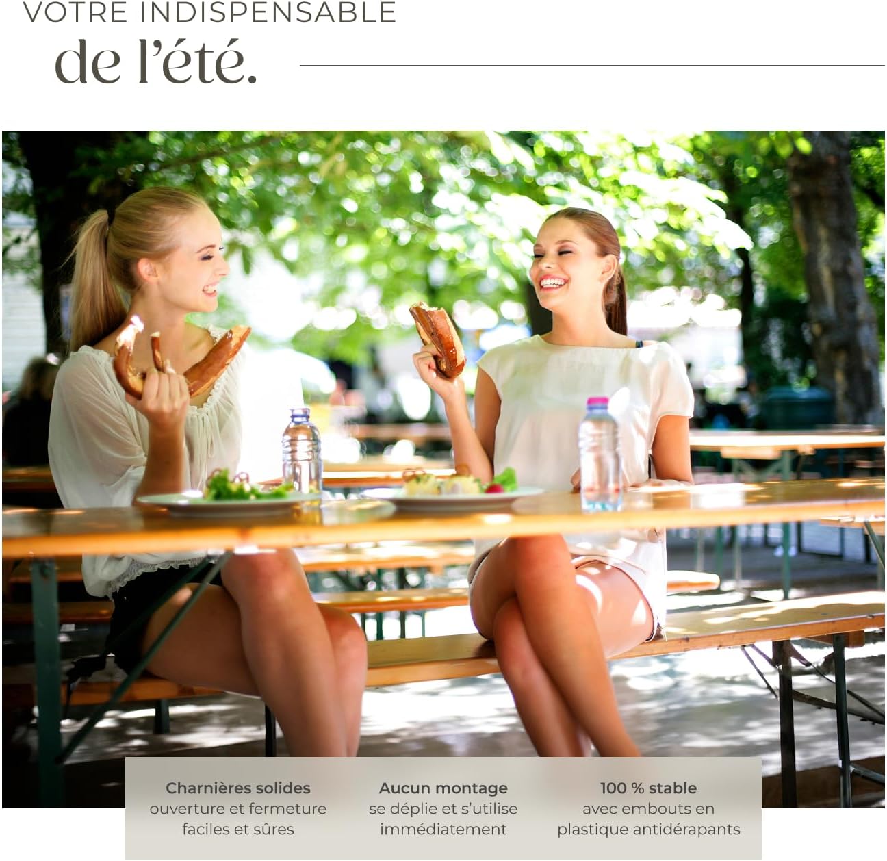 tectake® Ensemble de Table extérieure et Banc en Bois de Brasserie 3 pcs. Salon de Jardin Pliable & Peu encombrant, avec Support Parasol, Mobilier Solide pour Pique Nique Réceptions Barbecue Mariage – Image 3