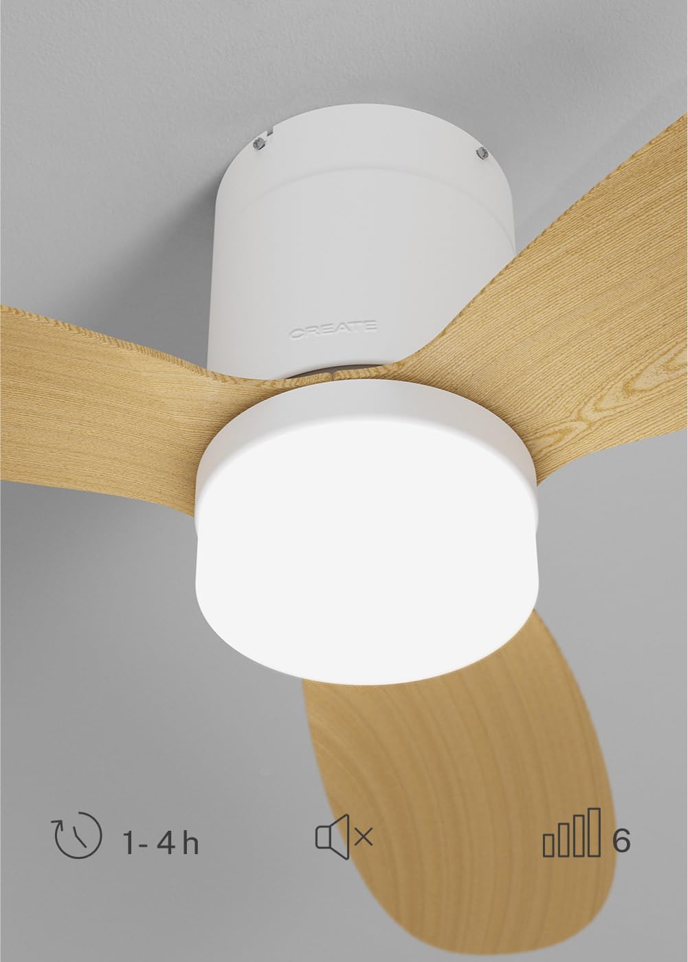 CREATE / WIND LITE/Ventilateur de plafond avec lumière en bois clair avec Wifi et télécommande / 40W, Silencieux, Ø132 cm, 6 vitesses, programmable, fonction été-hiver, lumière LED 3 températures – Image 4