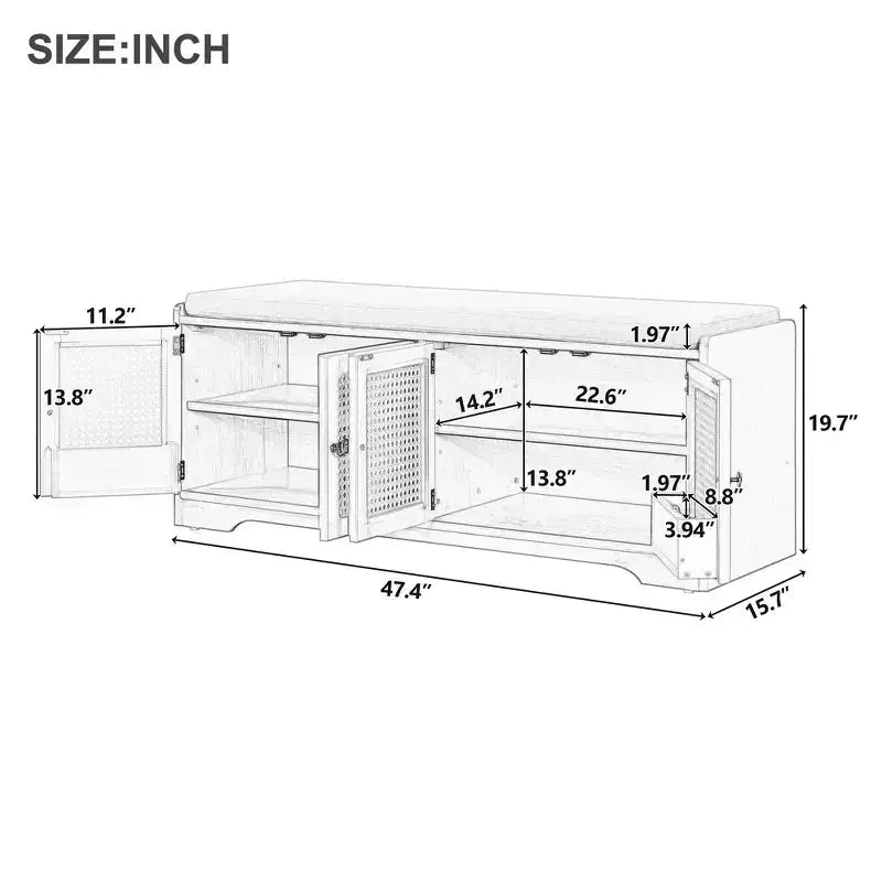 Whisen Rustic Wood Storage Bench, Entryway Shoe Bench with Removable Cushion, Adjustable Shelves – Image 20