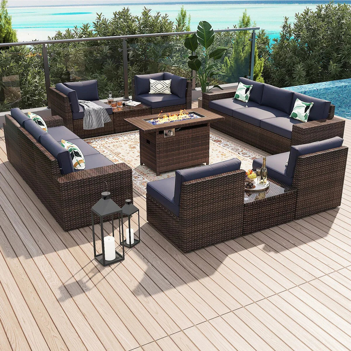 13 Pieces Patio Furniture Set with 44Fire Pit Table – Image 18