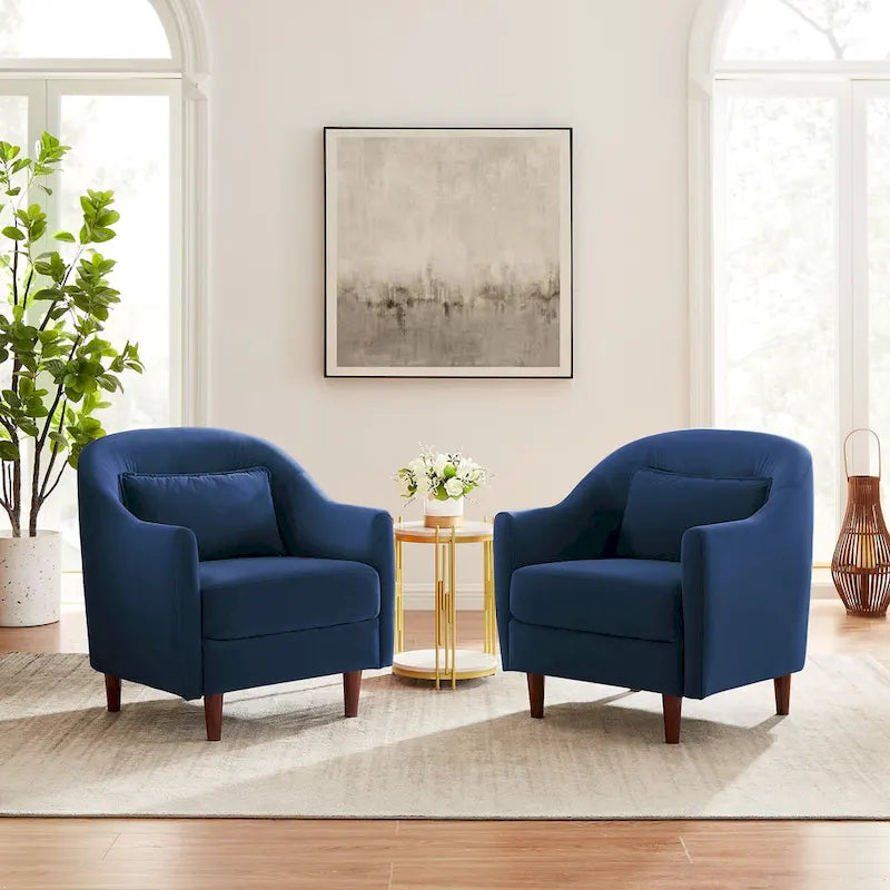 28.34W Set Of 2 Accent Armchair, Velvet Barrel Chair with Solid Wood Legs – Image 27