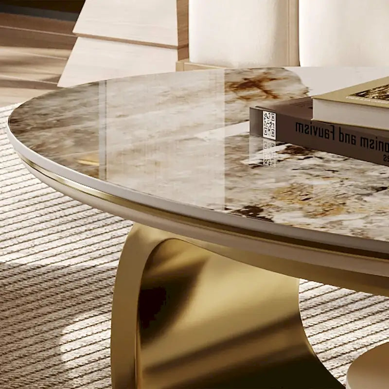 51 Modern Pandora Oval Coffee Table with Glossy Sintered stone top, Luxury Coffee Table, Stainless Steel Legs for Livingroom – Image 24