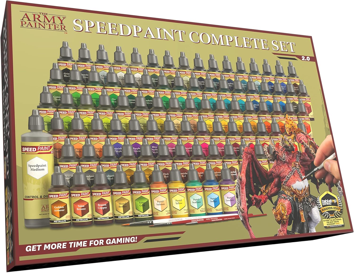 The Army Painter Speedpaint Complete 2.0, L'ensemble Complet 90 Flacons De Kit Peinture Acrylique 18ml, Incluant Les 3 Pinceaux Peinture Essentiels Pour Warhammer 40k Et Dungeons & Dragons