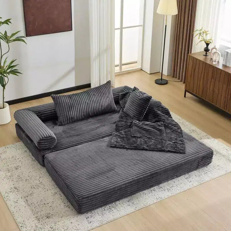 Dark Gray / Gray / Green / Sea Blue Corduroy Convertible Sleeper Sofa Bed, 2-Seater – Image 5