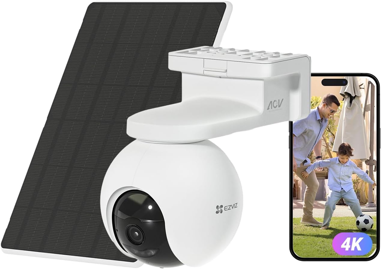 EZVIZ 4K(8MP) Caméra Surveillance WiFi Extérieure sans Fil + 5W Panneau Solaire, Détection de Personnes/Véhicules, Caméra Solaire Extérieure 360°, Mode AOV, Défense Active, CB8 Pro 4K Kit