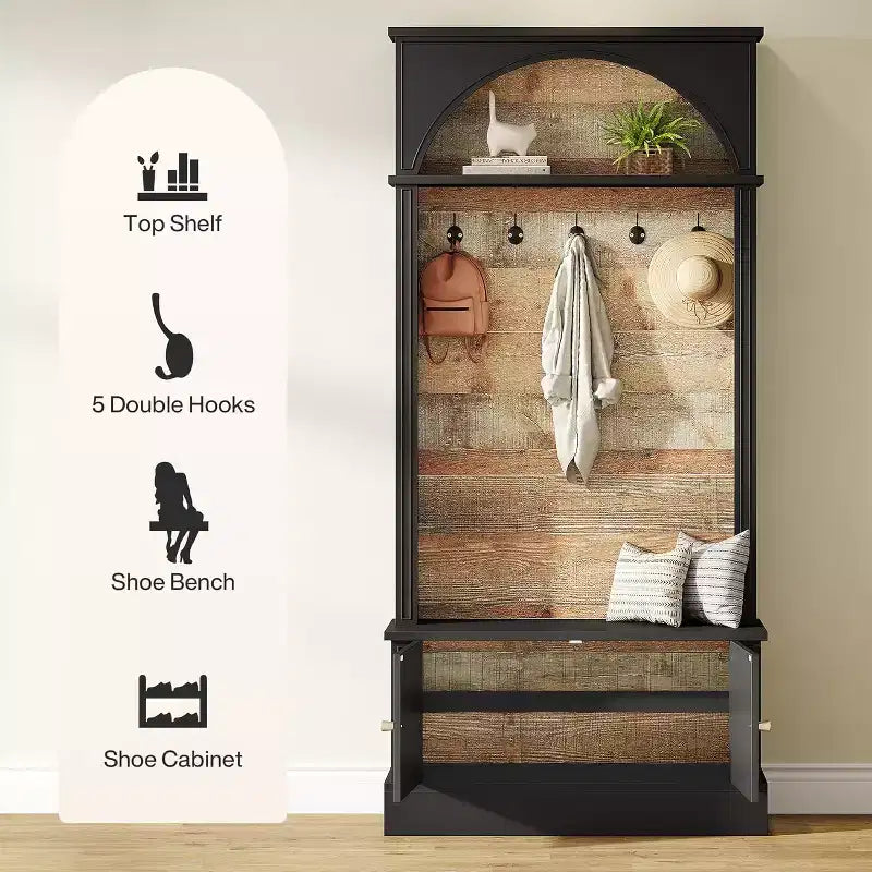 Lantine 70.86 Hall Tree with Bench, 4-in-1 Entryway Storage: Coat Rack, Shoe Shelf, Mudroom Bench for Hallway – Image 9