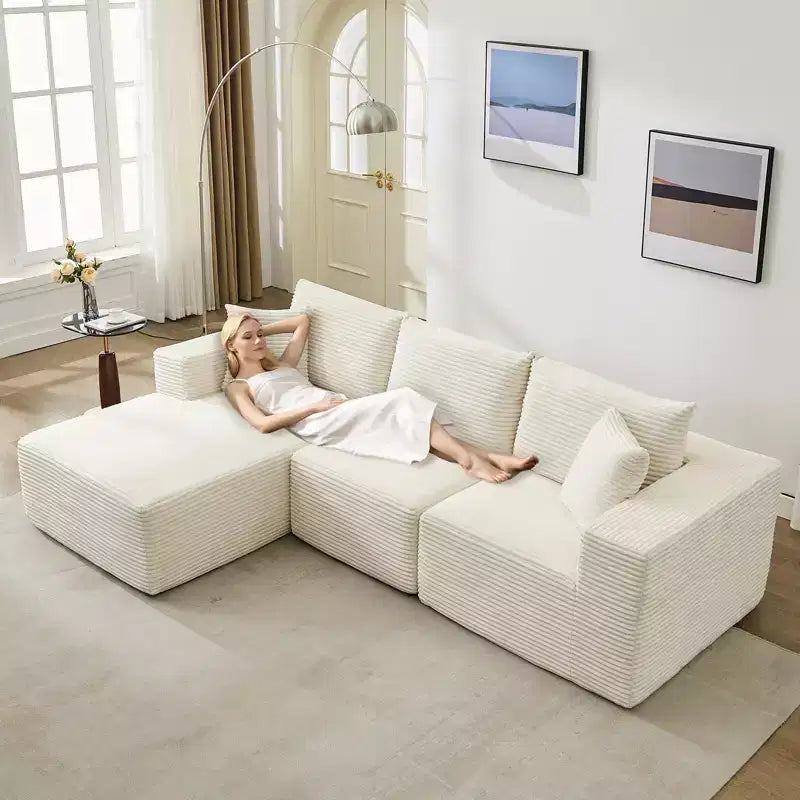 108 Modern Sofa Couch, 3 Seater Upholstered L Shaped Sofa with Pillows, Deep Seat Sofa, No Assembly Required – Image 50