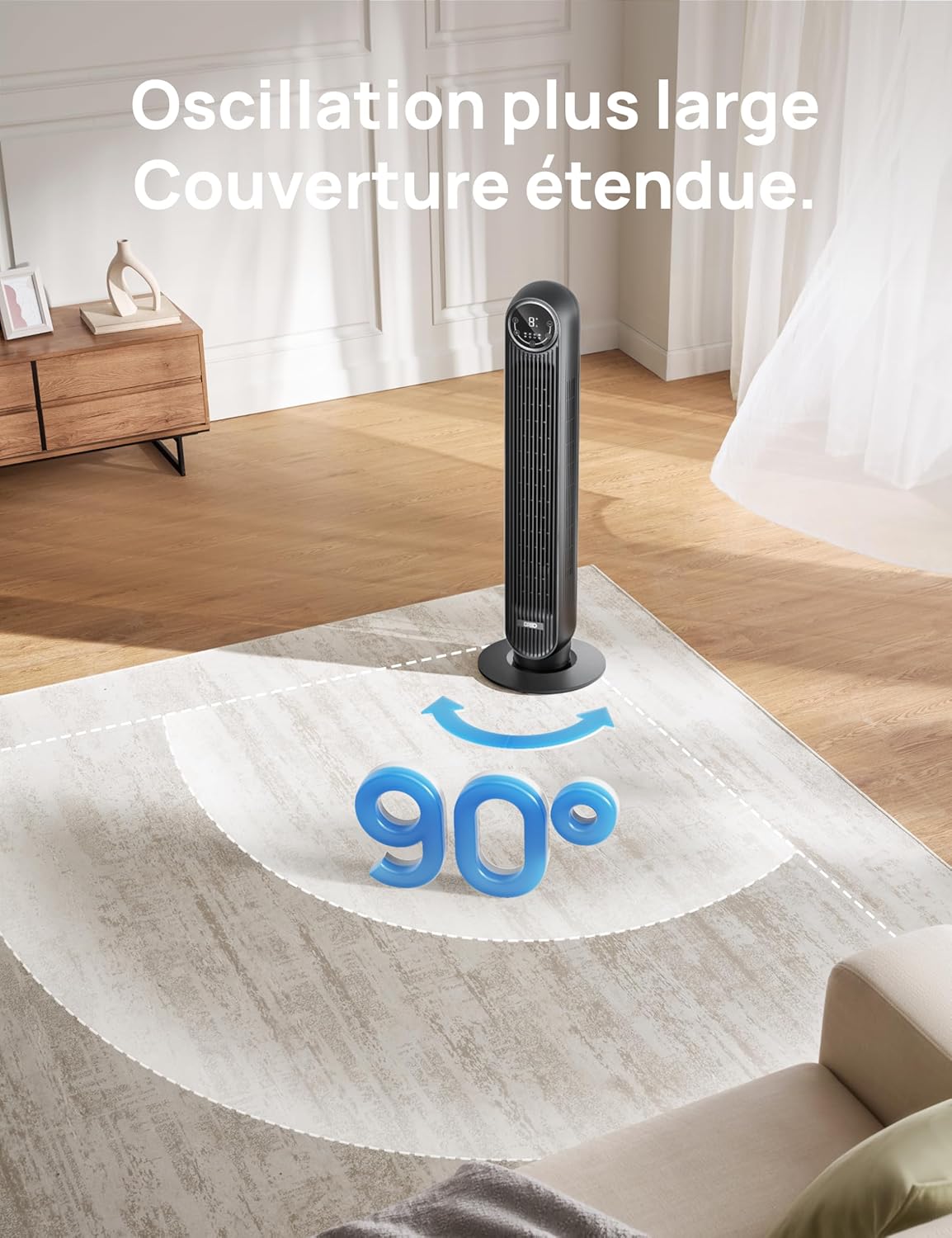 Dreo 20dB ventilateur colonne silencieux pour chambre, 7,6 m/s, oscillant à 90°, 92 cm, avec télécommande, ventilateurs tour équipés de 4 vitesses, 4 modes, et minuterie 8H, noir, Nomad One – Image 5
