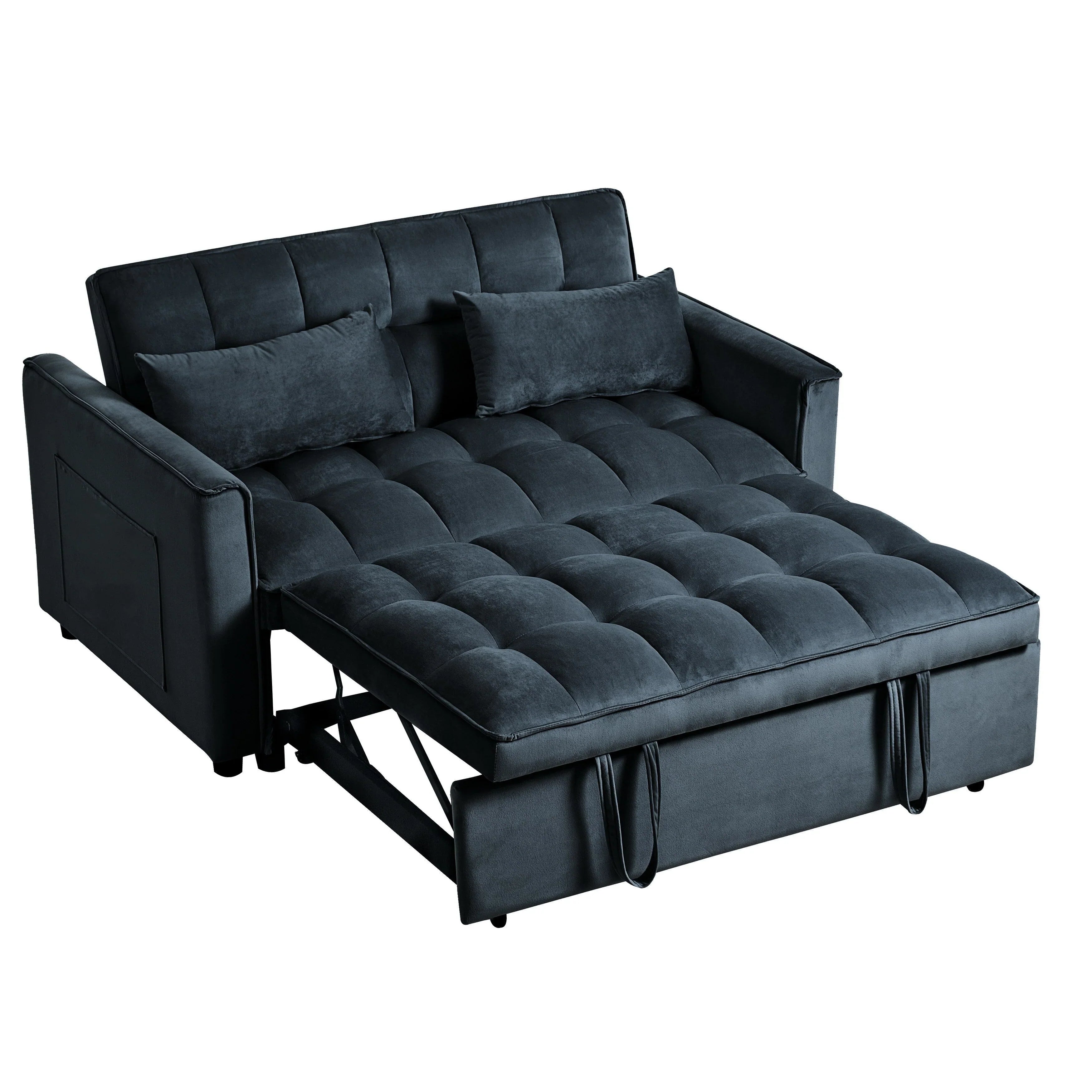 Modern Pull-Out Couch Bed, 3-in-1 Sleeper Sofa with Adjustable Backrest, Velvet Loveseat, Pillows & Side Pockets – Image 26