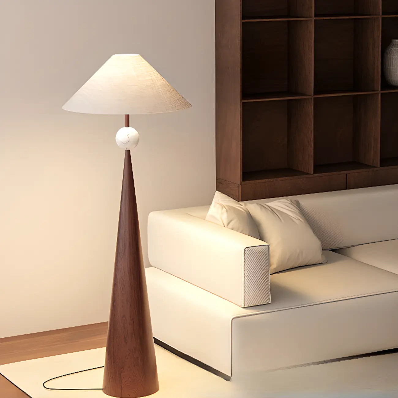 Contemporary Tapered Metal Floor Lamp Fabric Shade – Image 5