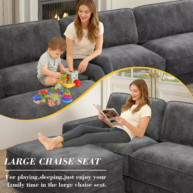 Dyonery 158 Extra Large Modular Sectional Sofa, CHENILLE Fabric with Deep Seat, Tool-Free Assembly – Image 28