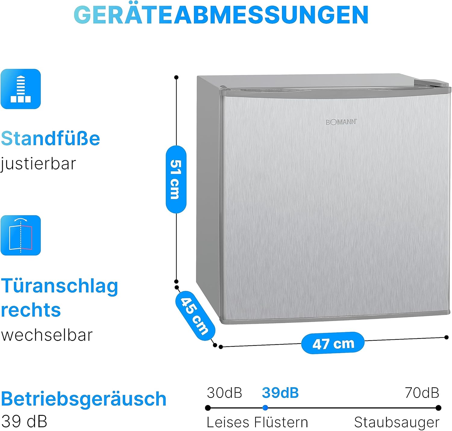 Bomann Congélateur Box 31L | Congélateur avec rangement à grille | fermeture de porte interchangeable et régulation de température en continu | Mini congélateur avec marquage 4 étoiles | GB 341.1 inox – Image 7