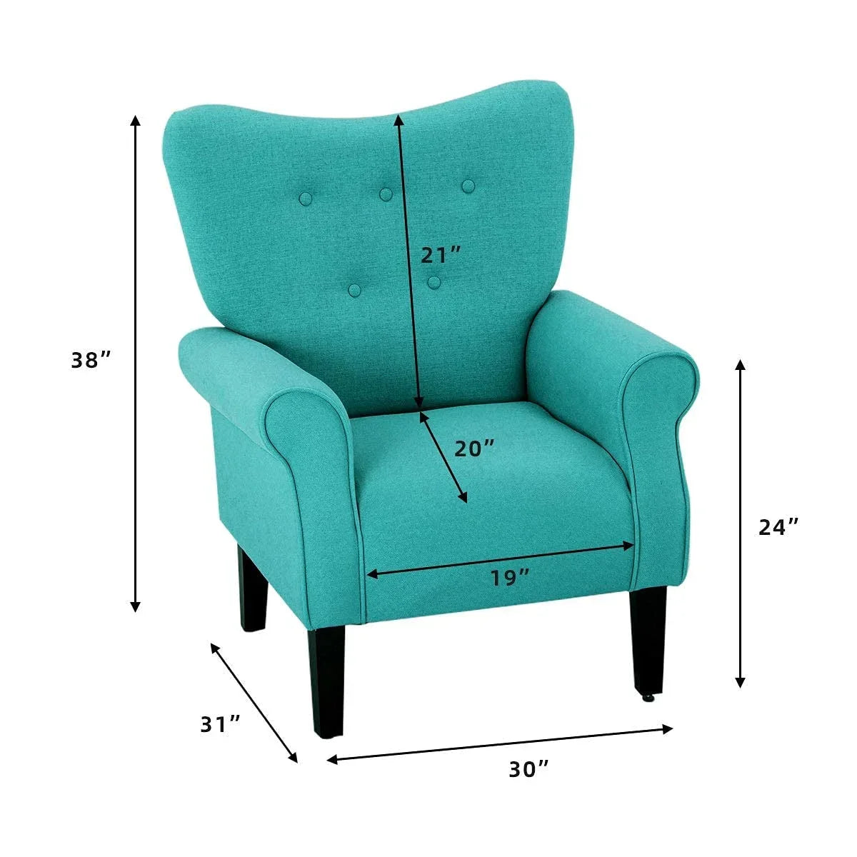 Erommy Modern Accent Chair, High Back Armchair, Upholstered Fabric Button Single Sofa with Wooden Legs for Living Room – Image 27
