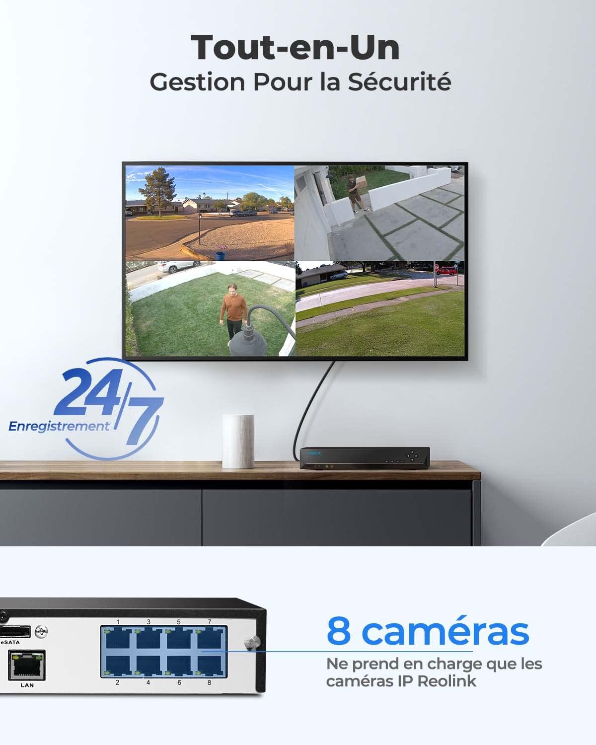Reolink 4K PoE NVR 8 Canaux Caméra de Sécurité à Domicile Enregistrement de Vidéo avec Disque Dur de 2TO Supportez 16MP/12MP/8MP/5MP/4MP HD IP Caméra RLN8-410 – Image 2
