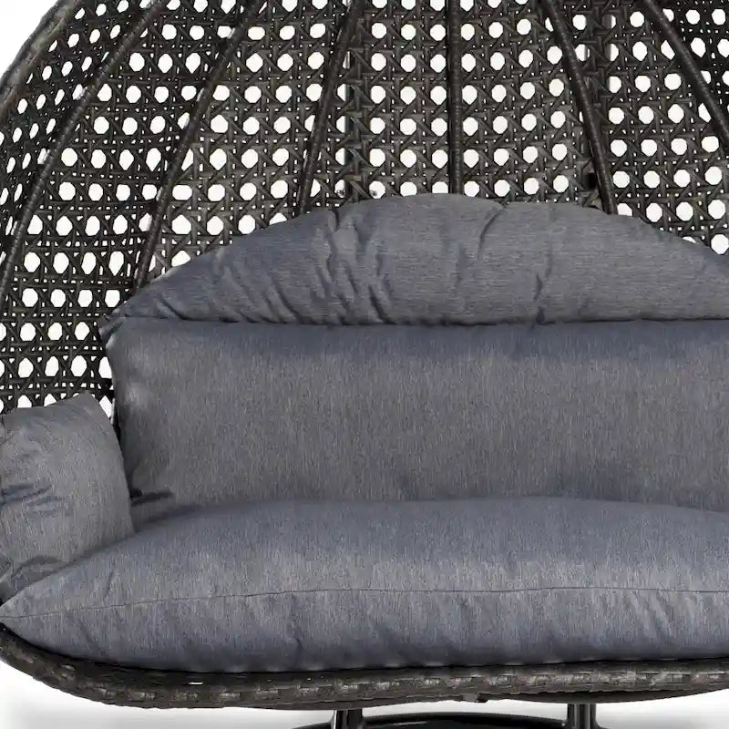 LeisureMod 2 Person Hanging Egg Chair with Stand - Outdoor/Indoor Rattan Wicker Patio Swing Hammock Lounger with Cushions – Image 27