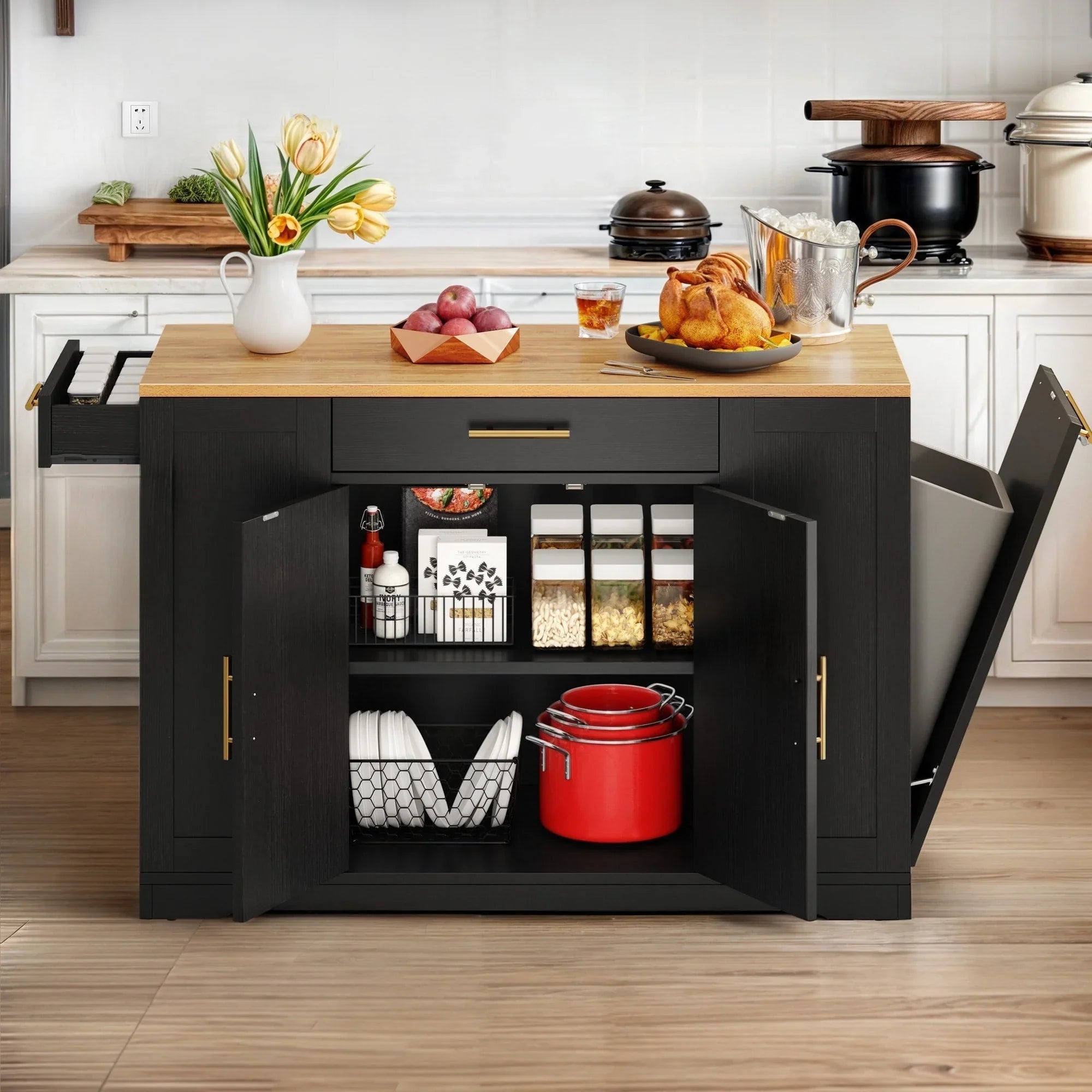 Moasis 53-inch Rolling Kitchen Island Storage Cabinet Portable Mobile Kitchen Cart – Image 21