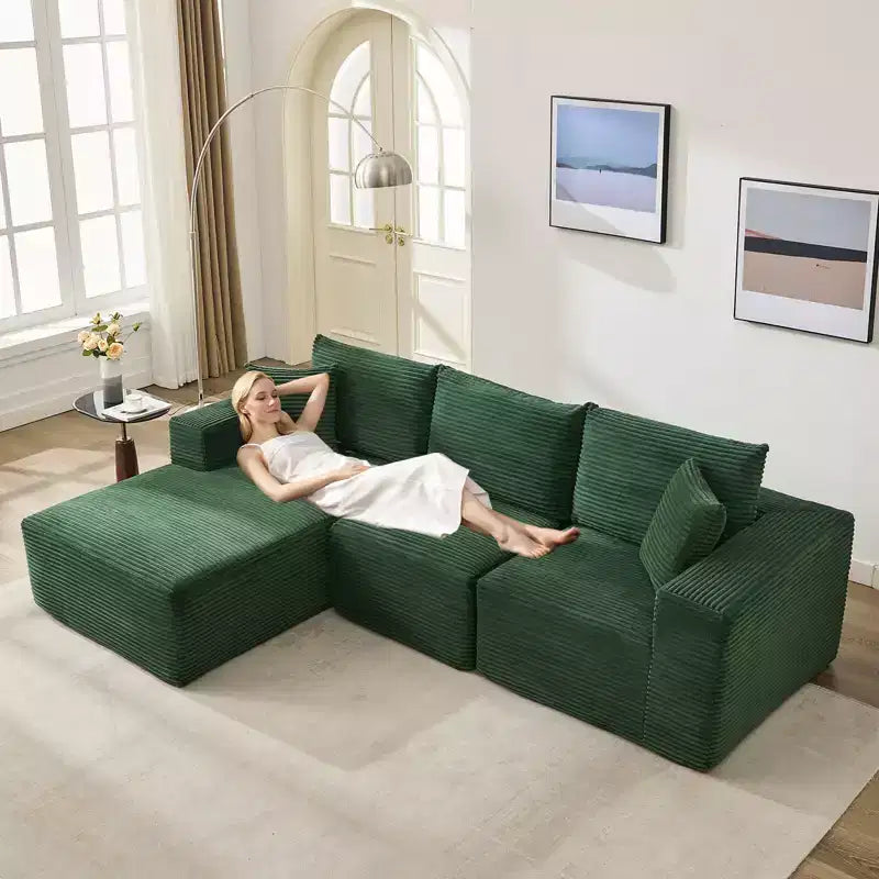108 Modern Sofa Couch, 3 Seater Upholstered L Shaped Sofa with Pillows, Deep Seat Sofa, No Assembly Required – Image 24
