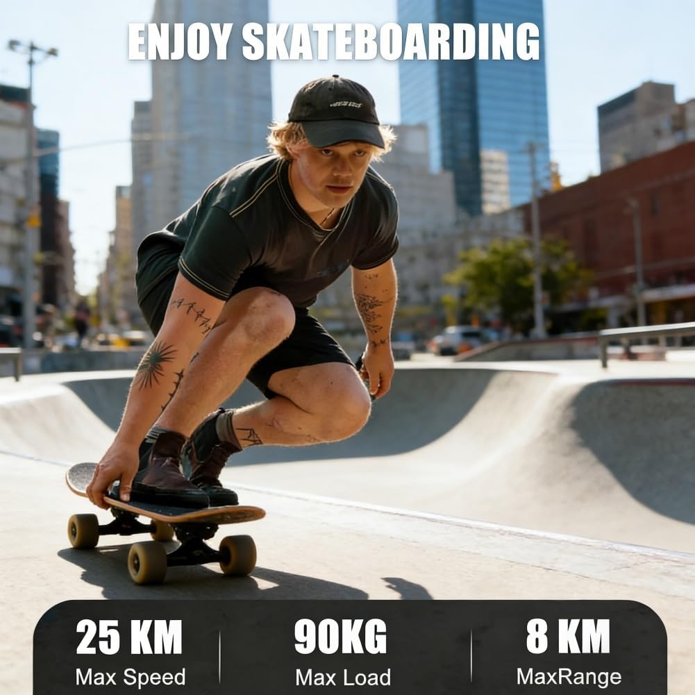 Skateboard Électrique Tout-Terrain avec Télécommande Intelligente, Vitesse Maximale 25km/h et Autonomie de Déplacement 15km, Contrôle 4 Vitesses avec Affichage, Design Skate – Image 5