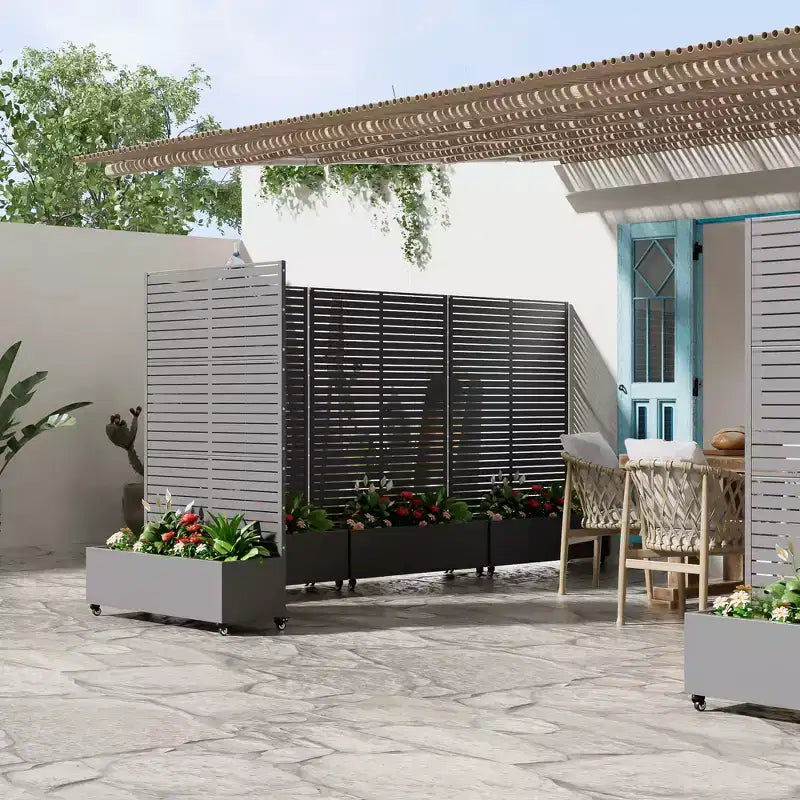 MAYEERTY Planter Box with Trellis Iron Gray Louvered Classic Style 72x35x16in 3-Piece Set – Image 3