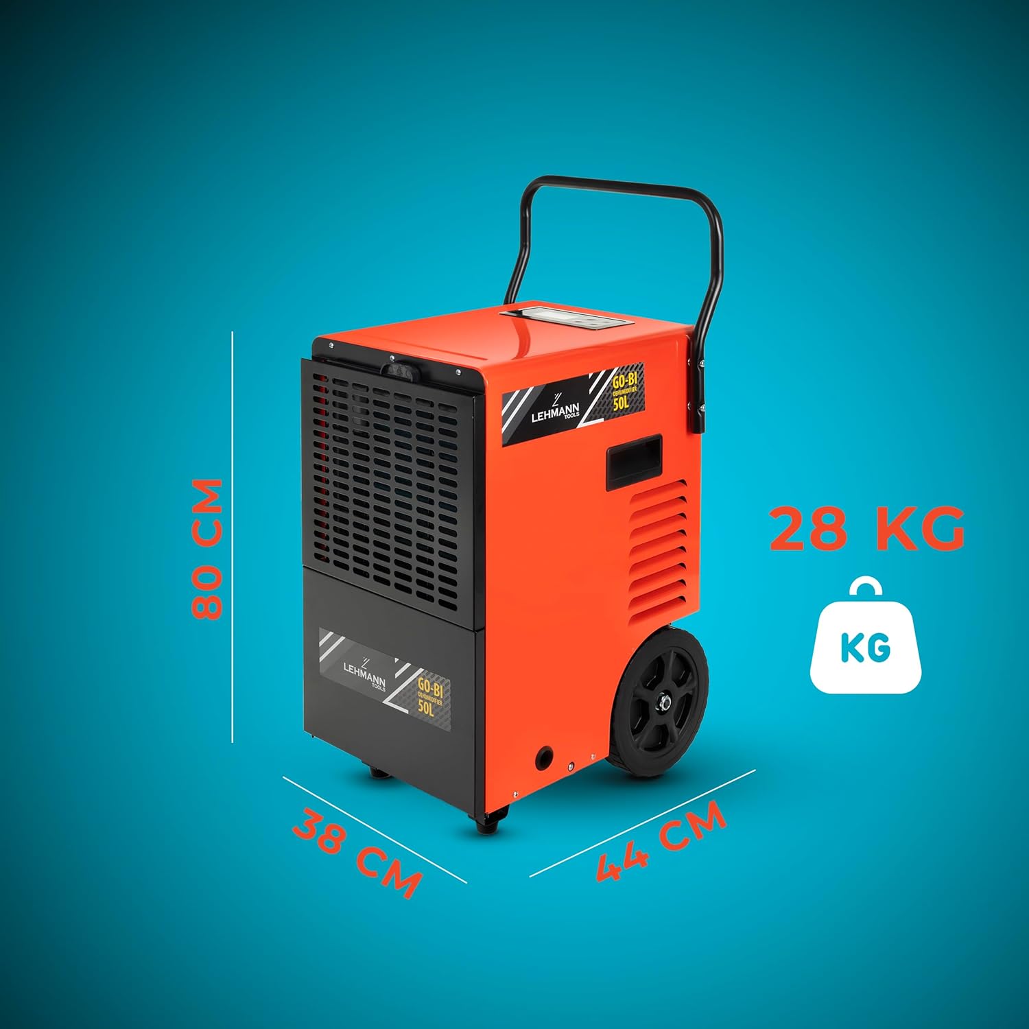 LEHMANN Déshumidificateur Professionnel - Puissance de déshumidification jusqu'à 50 l/jour - Déshumidificateur Industriel - Convient pour les pièces et les caves jusqu'à 120 m² – Image 6