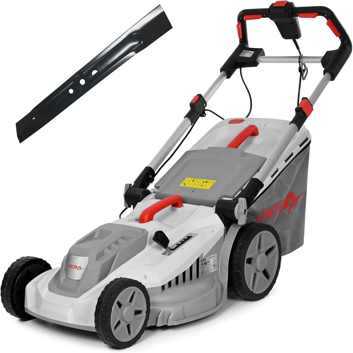 IKRA Tondeuse électrique IERM 2043 T, 2000W, Hauteur de Coupe 30-75mm, Largeur de Coupe 43cm, Lame de Rechange & kit Mulching Incluse