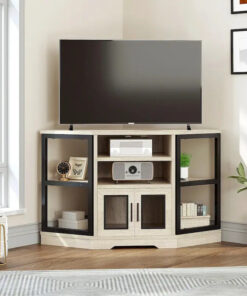 Farmhouse Corner TV Stand Entertainment Center Media Console for TVs up to 55 with Power Outlet